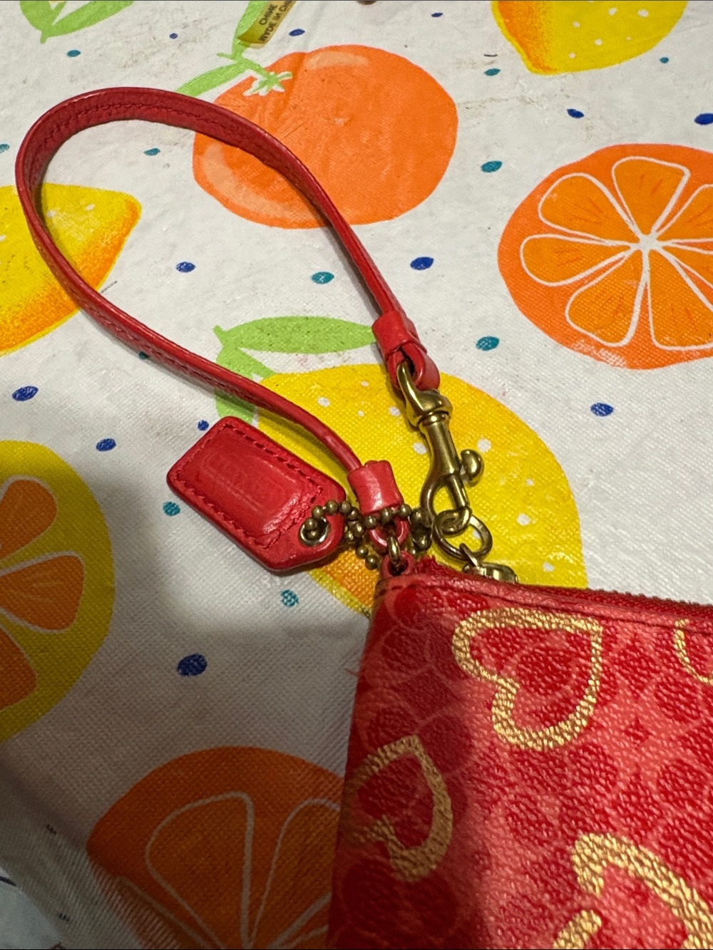 Coach Red Wristlet with Gold Heart Print - Picture 7 of 16